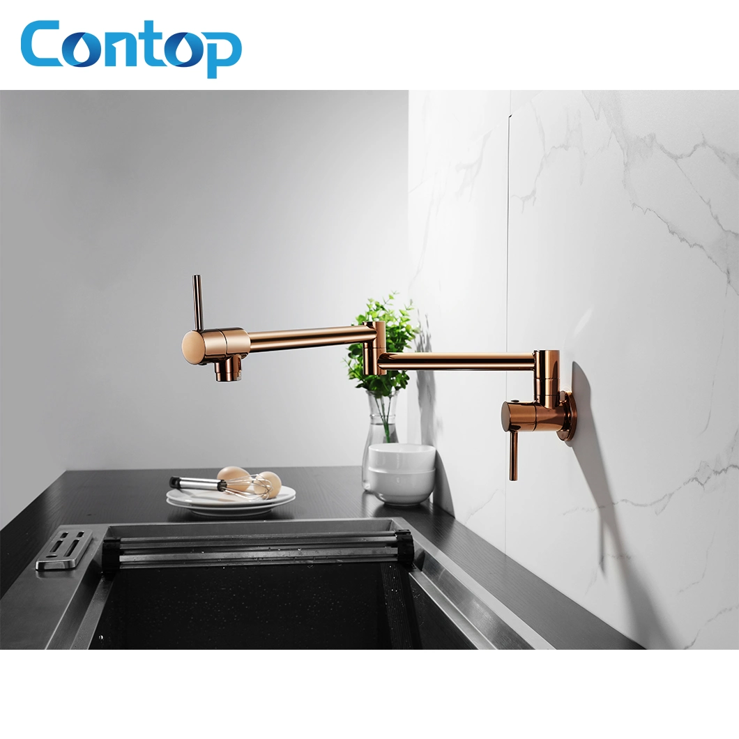 Modern Commercial Wall Mounted Flexible Folding Brass Kitchen Rose Gold Water Saving Faucets