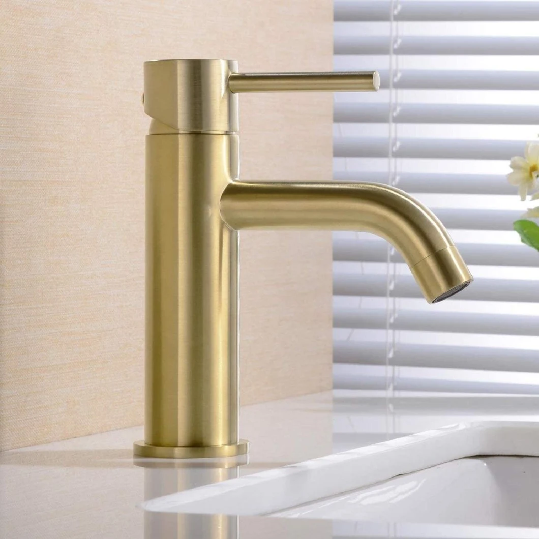 Aquacubic Bathroom Faucet Single Handle Gold Single Hole Stainless Steel Bathroom Sink Faucet Lavatory Basin Faucet with Pop up Drain
