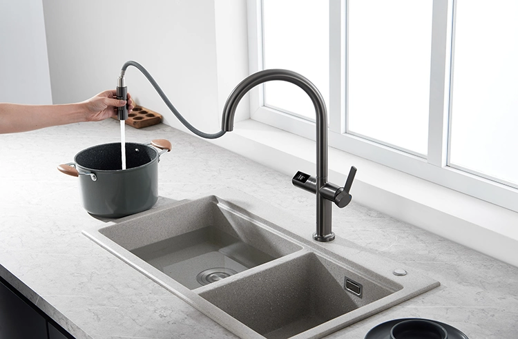 Sanipro Smart Touchless Sensor Sink Taps Rainfall Revolving Pull Down out Kitchen Tap Intelligent Digital Display Faucet