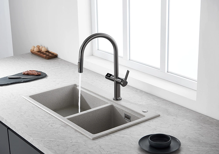 Sanipro Smart Touchless Sensor Sink Taps Rainfall Revolving Pull Down out Kitchen Tap Intelligent Digital Display Faucet