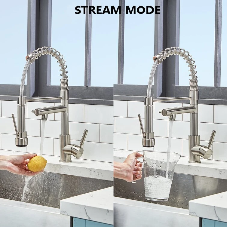 304 Stinless Steel Sinks Mixer Water Faucet Tap Manufacturer Single Handle Lever Pre-Rinse Spring Pull out Kitchen Sink Faucet Taps with Pull-Down Sprayer