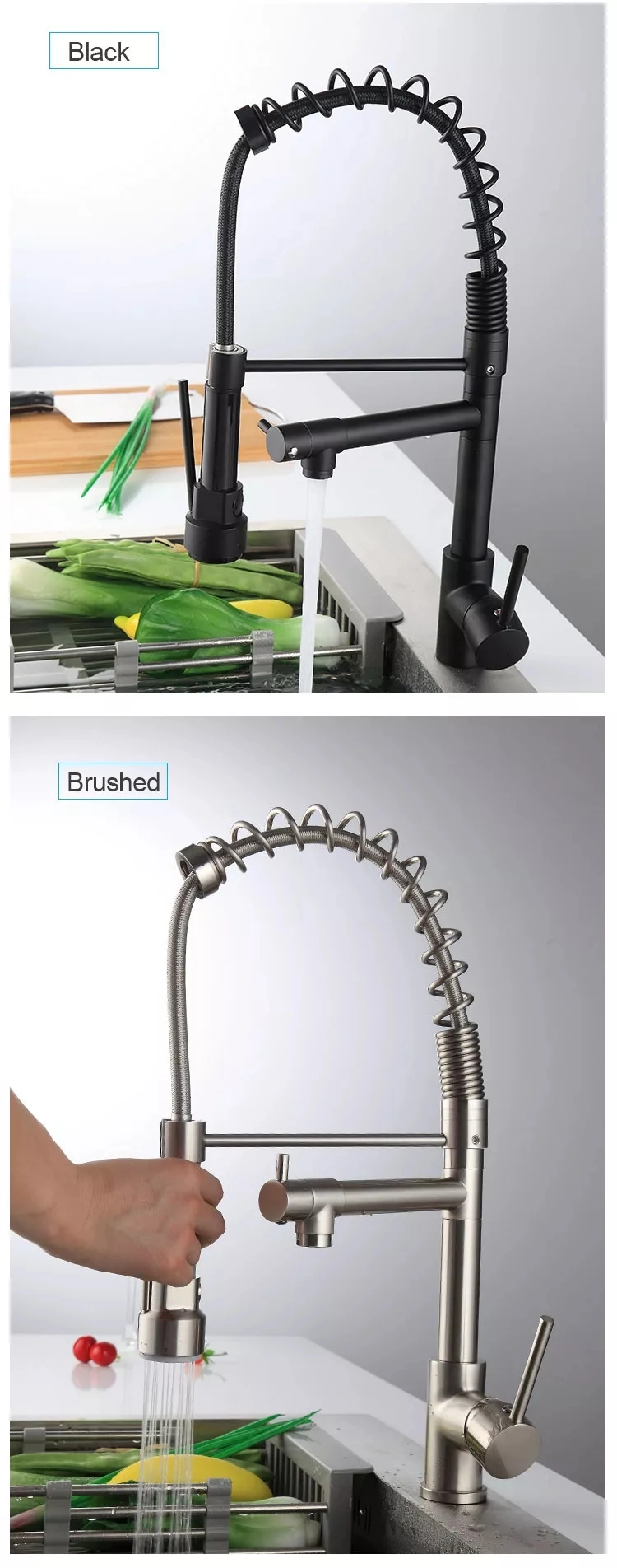 Kitchen Faucet with Pull Down Sprayer Commercial Spring 360 Rotation Kitchen Water Tap Single Handle Sink Mixer Brass Tap Pull out Selling Faucet