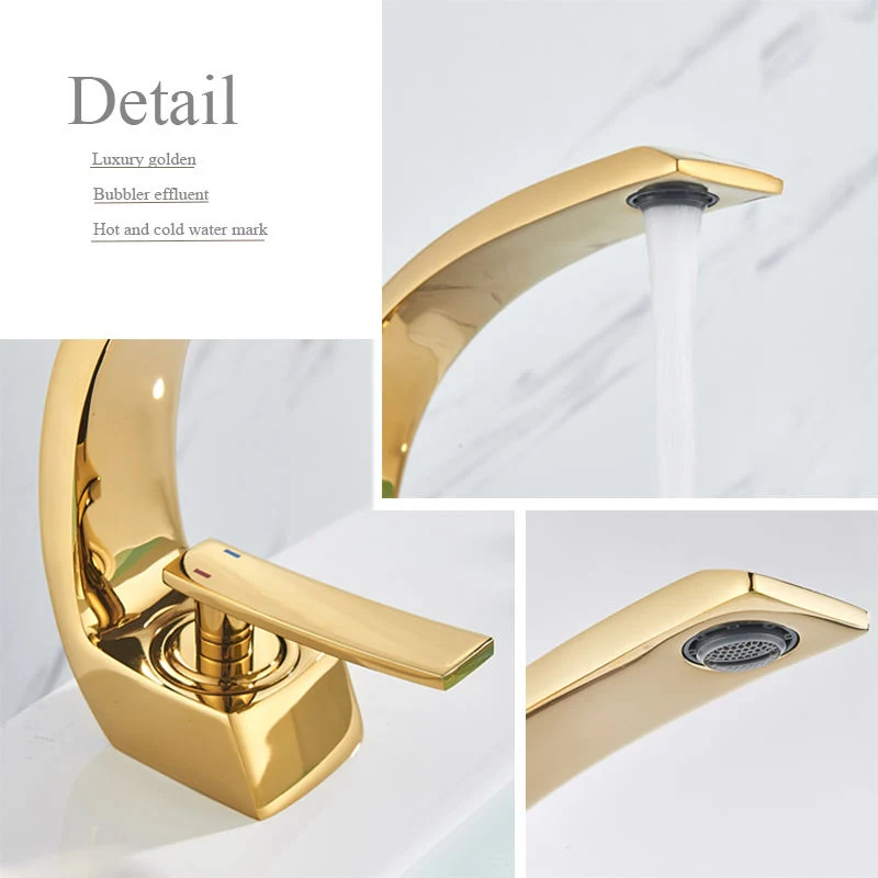 Golden Polished Bathroom Vanity Faucet Single Handle Hot and Cold Water Mixier Basin Sink Faucet Deck Mount Crane