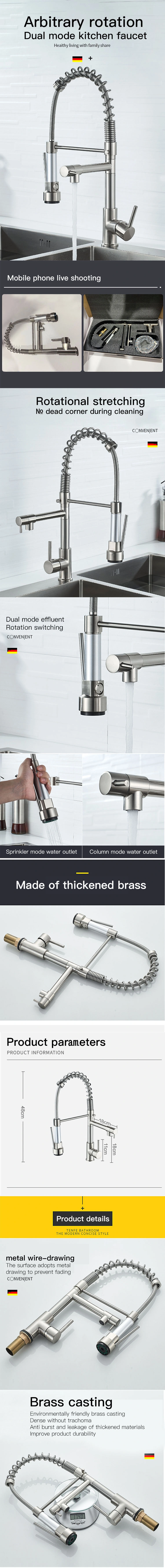 Commercial Pull Down Sprayer Brass High Quality Mixer Kitchen Faucet