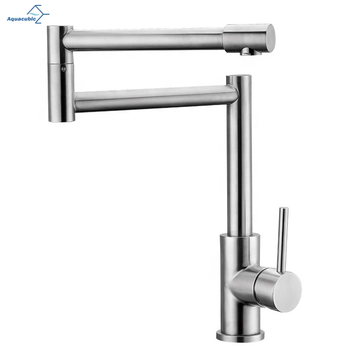 Aquacubic Brushed Nickel Finish Deck Mount Pot Filler Kitchen Faucet with Extension Shank