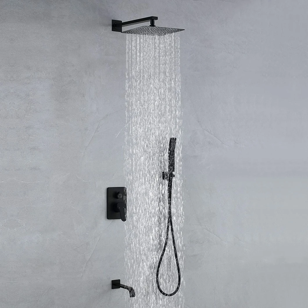 Aquacubic Black Rainfall Shower Head Handheld Spray Bathroom Shower Faucet Set