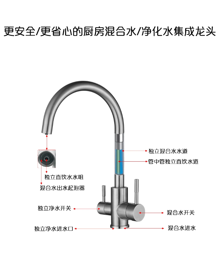 Stainless Steel 3 Way Stainless Steel Water Purifier Faucet Kitchen Tap Brushed Nickel 3 Way Kitchen Faucet