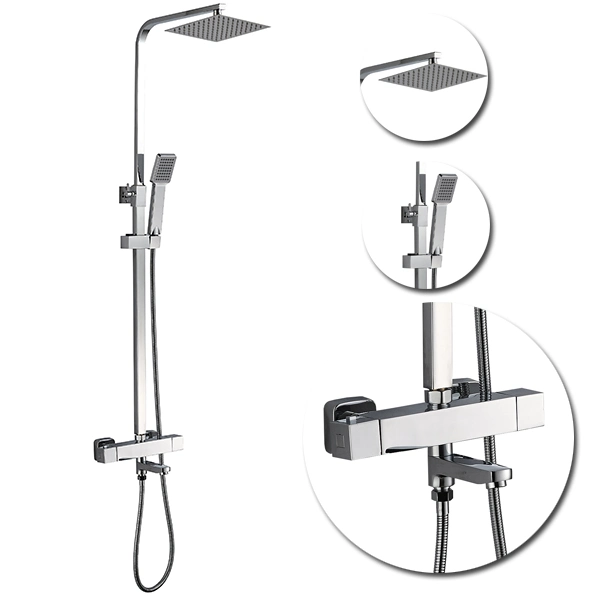 Thermostatic Rain Shower System Mixer Faucet Sets Triple Function with Adjustable Slide Bar Shower Head