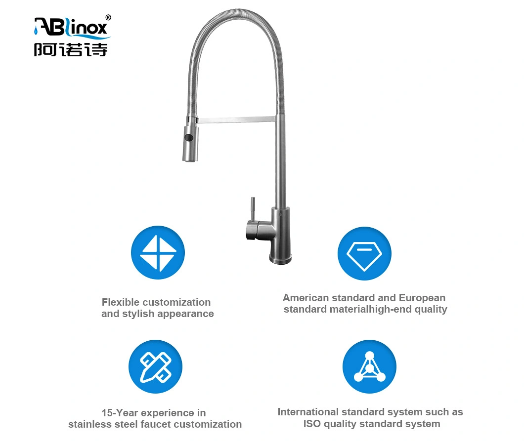 Ablinox 3 Ways Spring Pull Down Brushed Nickel Kitchen Faucet