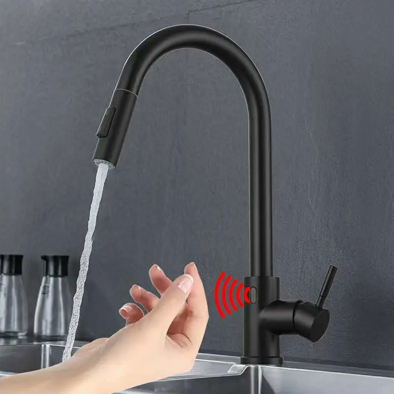 Motion Sensor Activated Hands-Free Automatic Kitchen Faucet Touchless Sensor Kitchen Faucet with Pull Down Sprayer
