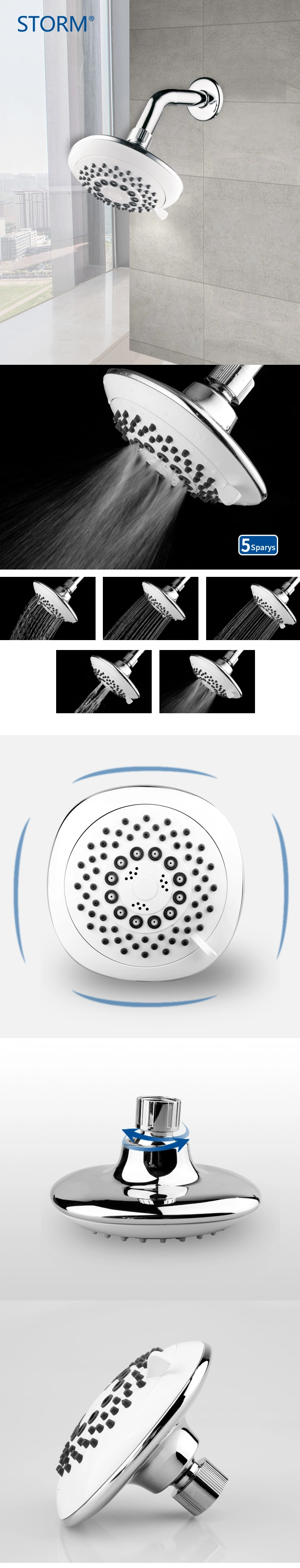 Multi Functions Wall Mounted High Quality ABS Shower Head with Adjustable Ball Joint